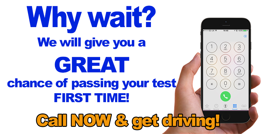 Call NOW for a great chance of passing your driving test first time with qualified instructors!